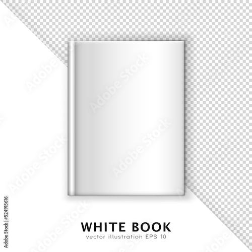 Realistic white hardcover book isolated on white and transparent background. 3D album template. Mockup of blank textbook, diary, brochure, magazine, encyclopedia, etc. Layout design for your branding 