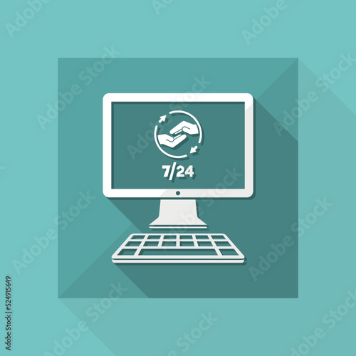 7/24 computer full assistance - Vector flat icon