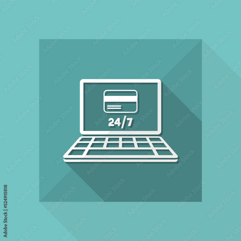 Online banking services 24/7 - Credit card - Vector flat icon Online banking services 24/7 - Credit card - Vector flat icon