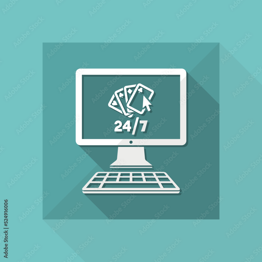 Online poker 24/7 - Vector flat icon Online poker 24/7 - Vector flat icon