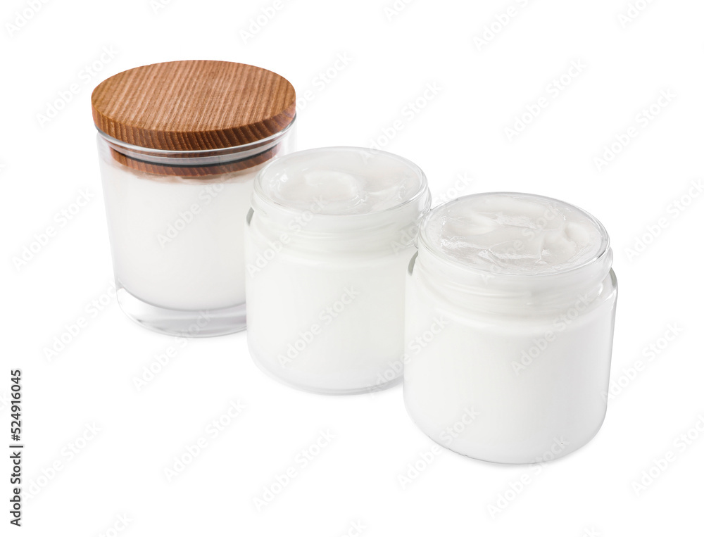 Jars of face cream isolated on white Jars of face cream isolated on white