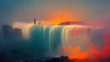 Niagara Falls in night painting