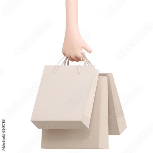 Hand holding a paper shopping bags. Vector Illustration