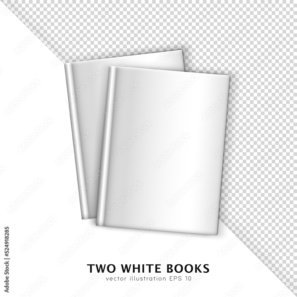 Top view of realistic 3d white hardcover books isolated on white and transparent background. 3D mock up, template of blank textbooks, diaries, brochures, magazines. Layout design for your branding Top view of realistic 3d white hardcover books isolated on white and transparent background. 3D mock up, template of blank textbooks, diaries, brochures, magazines. Layout design for your branding