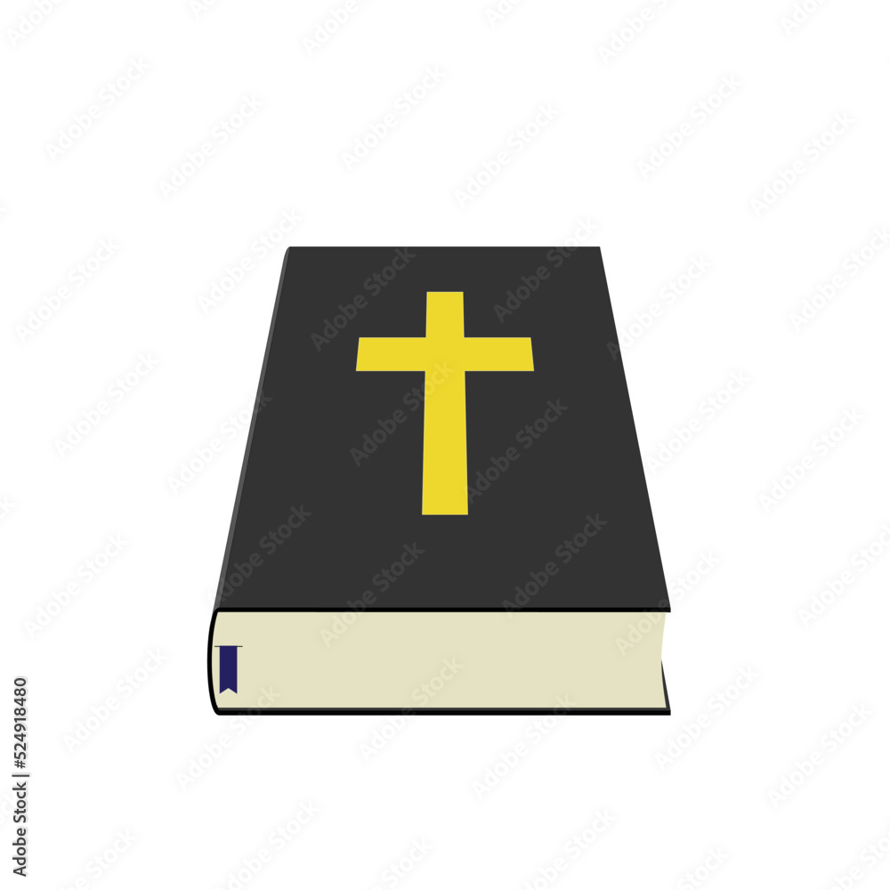 Fototapeta premium Holy Bible with Blue Bookmark and Yellow Cross Perspective Art.