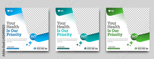 Medical and health care social media post template design collection