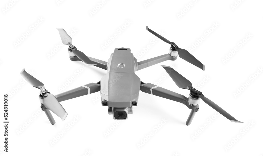 Modern drone with camera isolated on white Modern drone with camera isolated on white