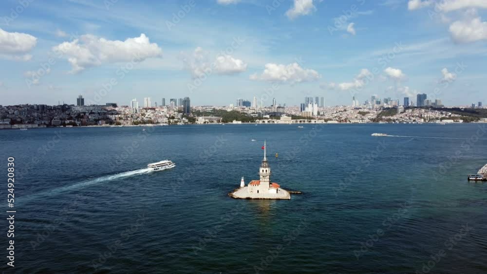 Aerial drone view of Istanbul Maiden's Tower Aerial drone view of Istanbul Maiden's Tower