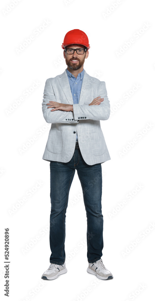 Professional engineer in hard hat isolated on white Professional engineer in hard hat isolated on white