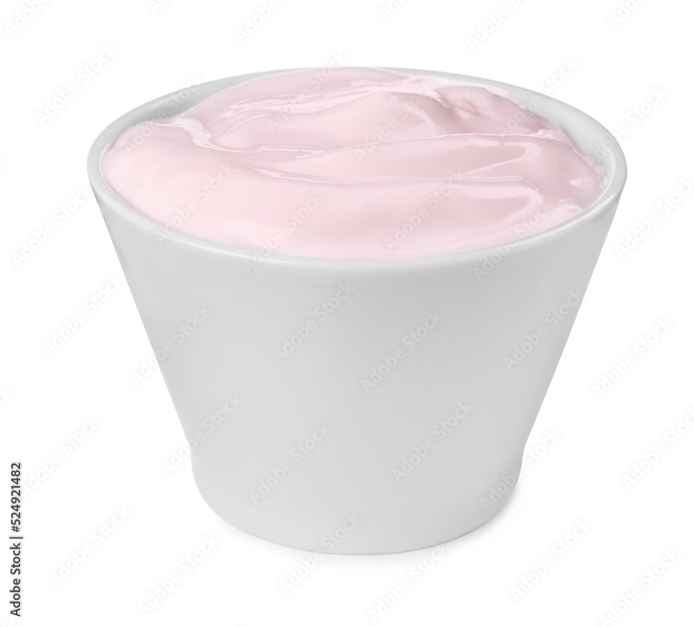 Bowl with delicious organic yogurt isolated on white Bowl with delicious organic yogurt isolated on white