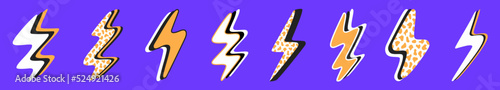Set of trendy lightning. Modern stickers.