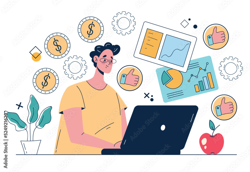 Digital business technology office work management abstract concept. Vector isolated graphic design illustration Digital business technology office work management abstract concept. Vector isolated graphic design illustration