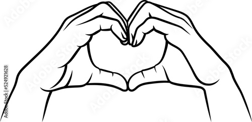 Illustration of Hands making Sign of Heart. Vector Illustration. Ink Style Lines.