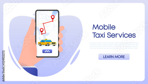 Taxi mobile application. Taxi service. Order online. Vector stock illustration.