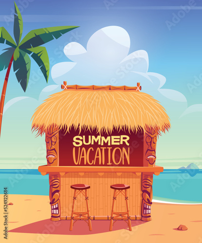 Tiki bar on summer beach stock illustration