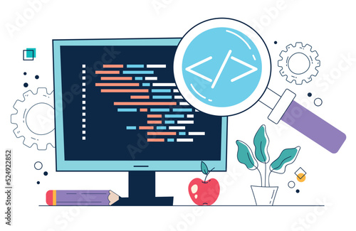 Software code program business developer code web site teamwork abstract programming concept. Vector isolated graphic design illustration