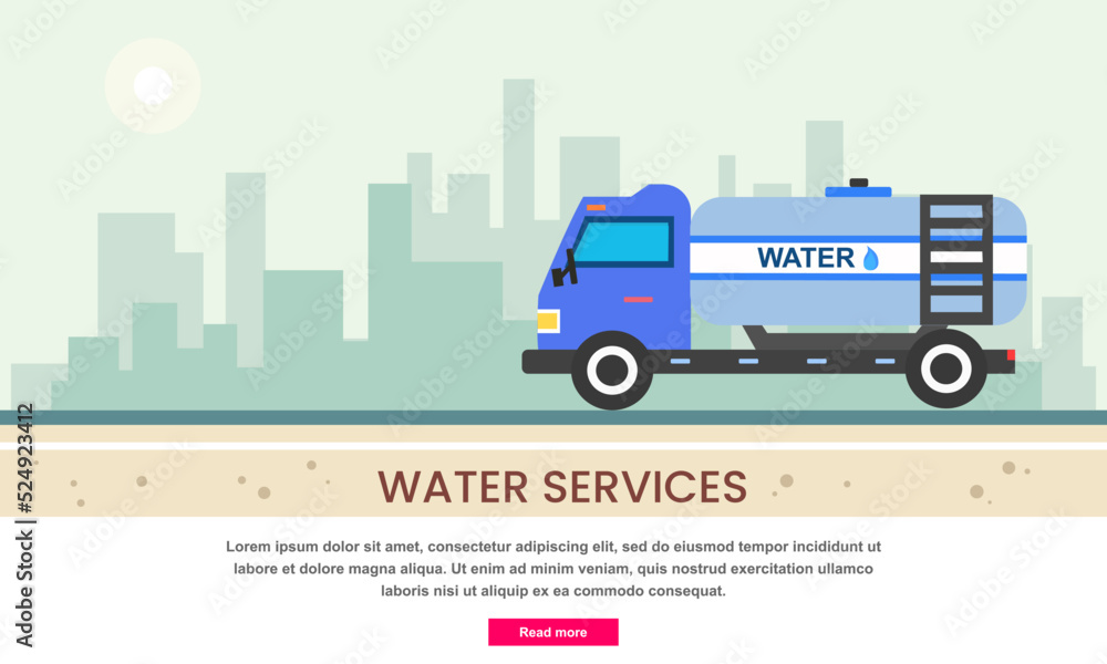Truck with loaded water. express delivering services by truck. mineral water services. infographic.