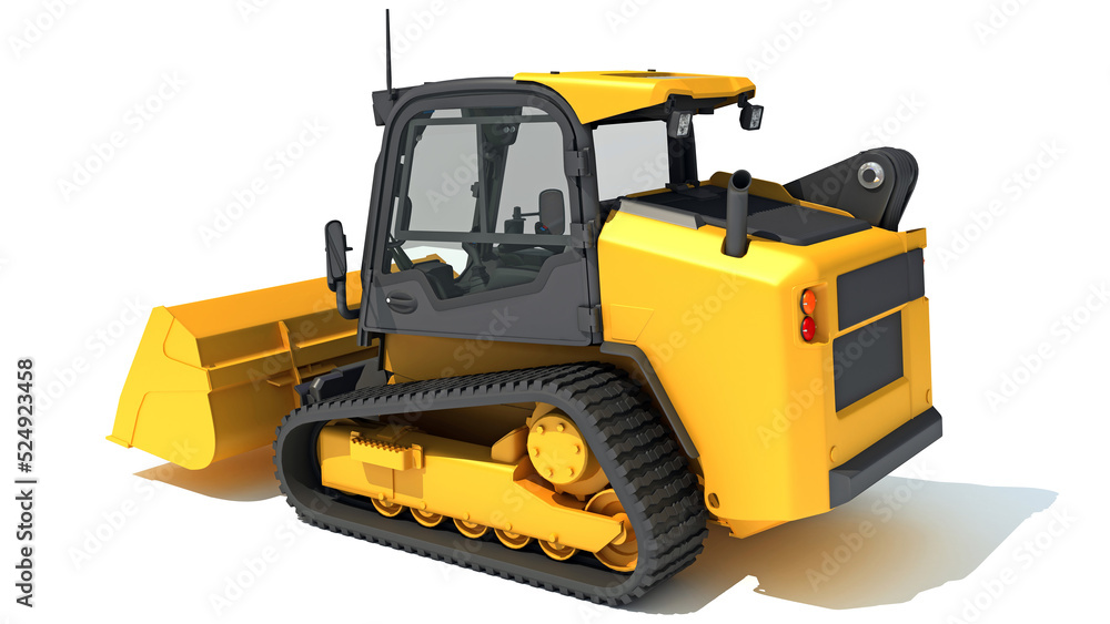 Fototapeta premium Mini Tracked Skid Loader Construction machinery 3D rendering on white background