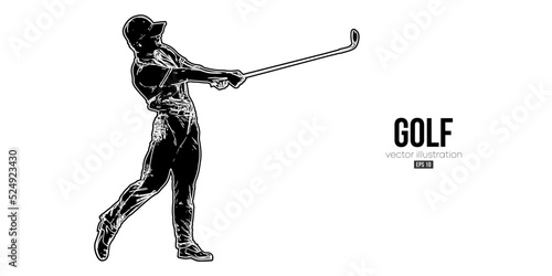Abstract silhouette of a golf player on white background. Golfer man hits the ball. Vector illustration