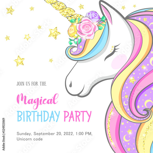 Birthday party on the theme of a magical unicorn with a multi-colored mane