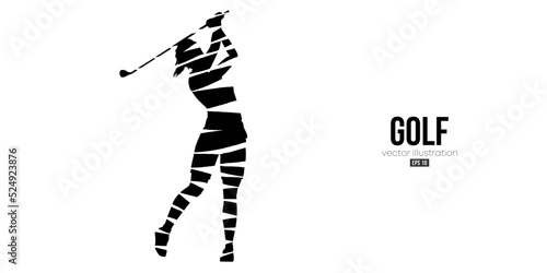 Abstract silhouette of a golf player on white background. Golfer woman hits the ball. Vector illustration