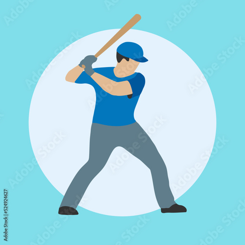 Baseball player in cartoom style. A man with a bat in one of the sports positions. Vector isolated.