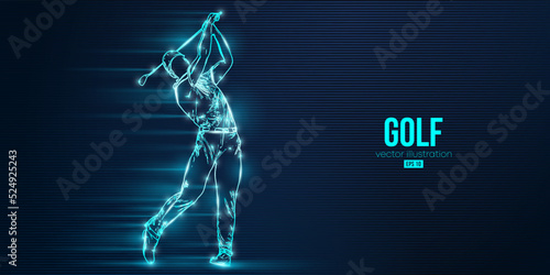 Abstract silhouette of a golf player on blue background. Golfer man hits the ball. Vector illustration