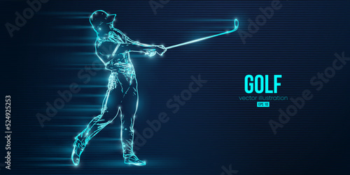Abstract silhouette of a golf player on blue background. Golfer man hits the ball. Vector illustration