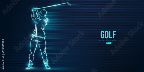 Abstract silhouette of a golf player on blue background. Golfer man hits the ball. Vector illustration