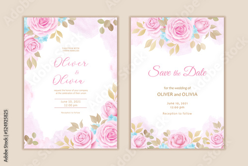 Beautiful floral wedding invitation card template. Elegant vector roses cards