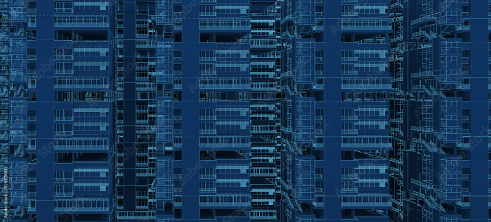 Smart building automation system digital intelligent technology abstract background architecture white 3d wireframe isolated blue background Smart building automation system digital intelligent technology abstract background architecture white 3d wireframe isolated blue background