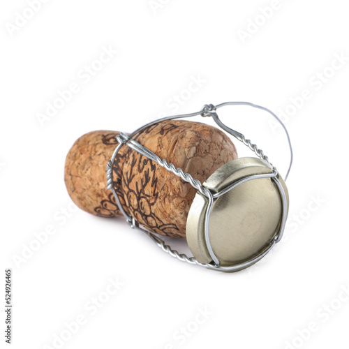 Cork of sparkling wine and muselet cap isolated on white