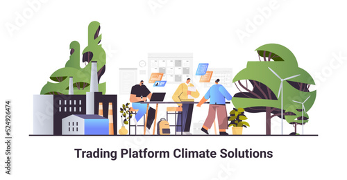 businesspeople working on trading pltform climate solutions carbon credit concept responsibility of co2 emission
