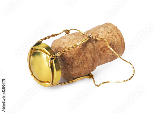 Cork of sparkling wine and muselet cap isolated on white