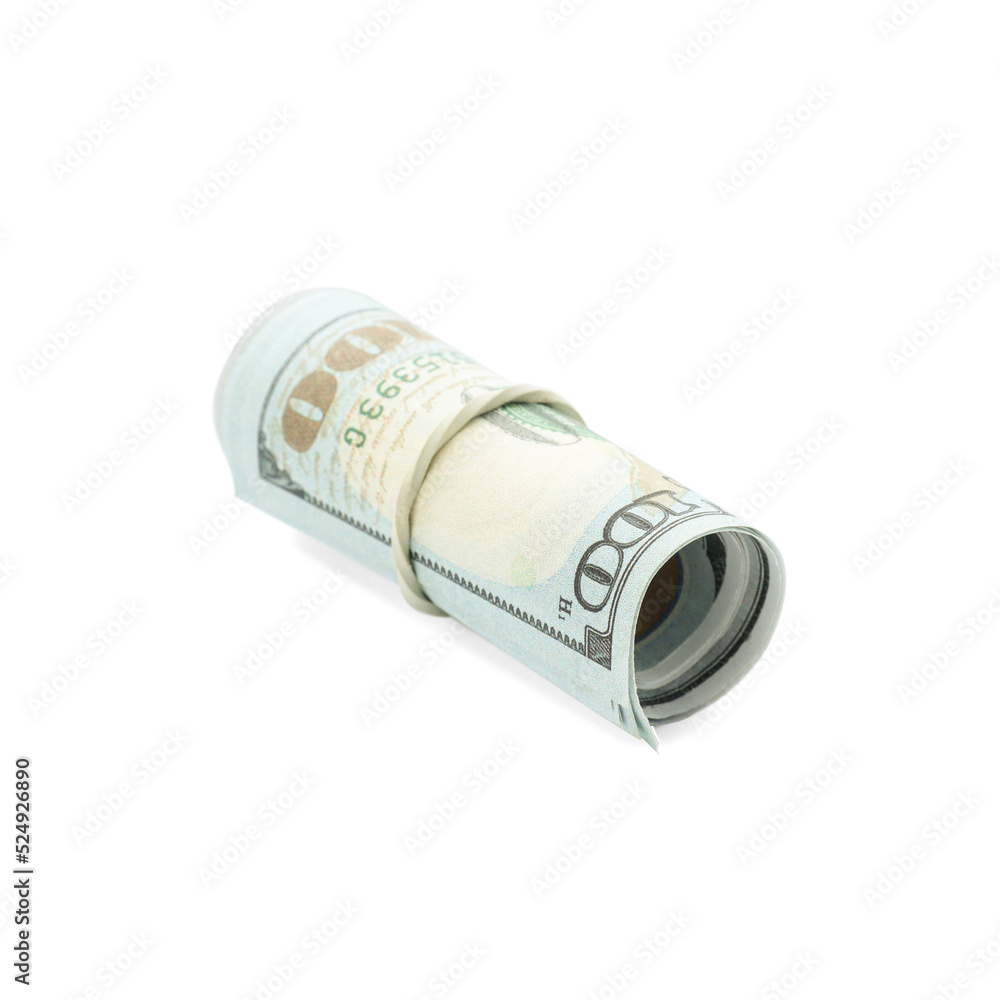 Rolled dollar banknotes isolated on white. American national currency Rolled dollar banknotes isolated on white. American national currency