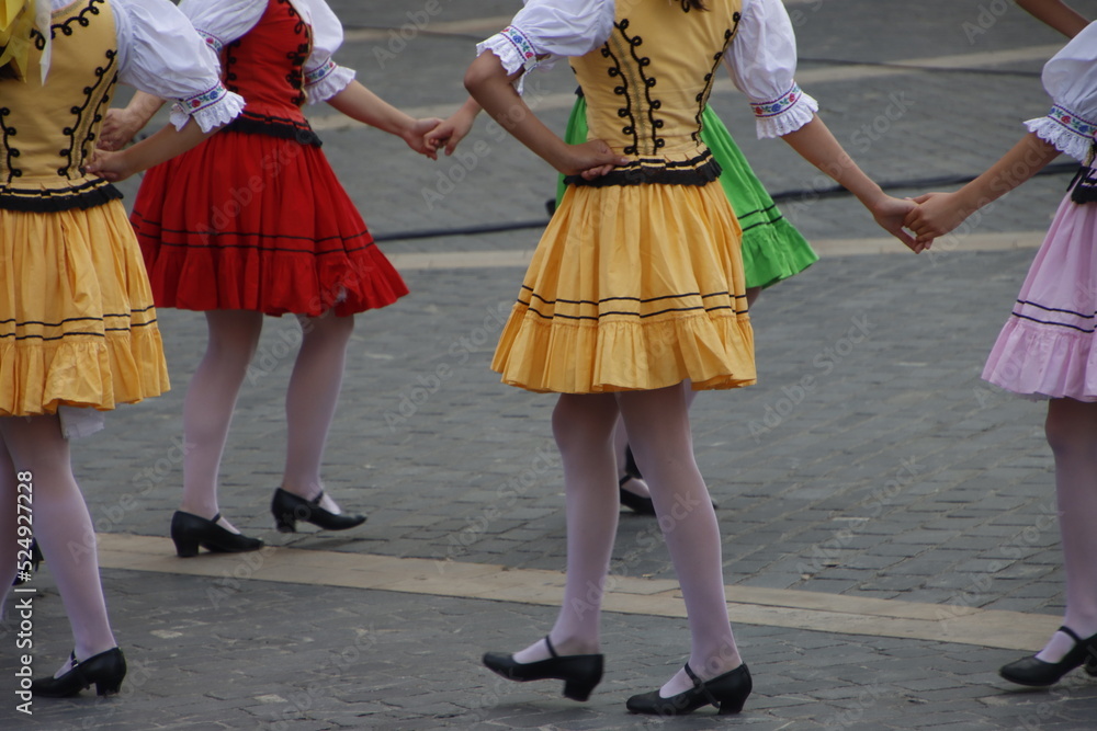 Slovak folk dance in the street
