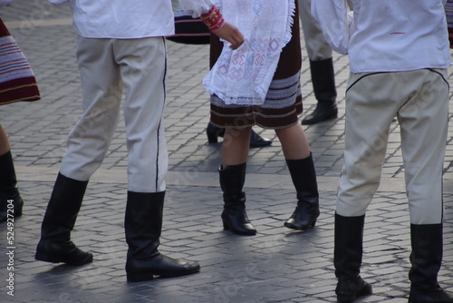 Slovak folk dance in the street 