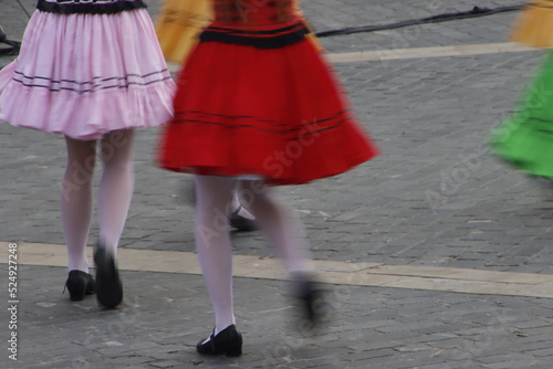 Slovak folk dance in the street 
