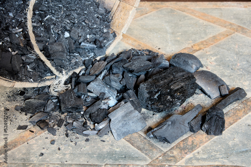 By heating season, charcoal is harvested for houses with stove heating.