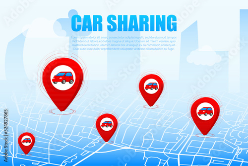 Car sharing service. Share automobile for commuting. Vector illustration.