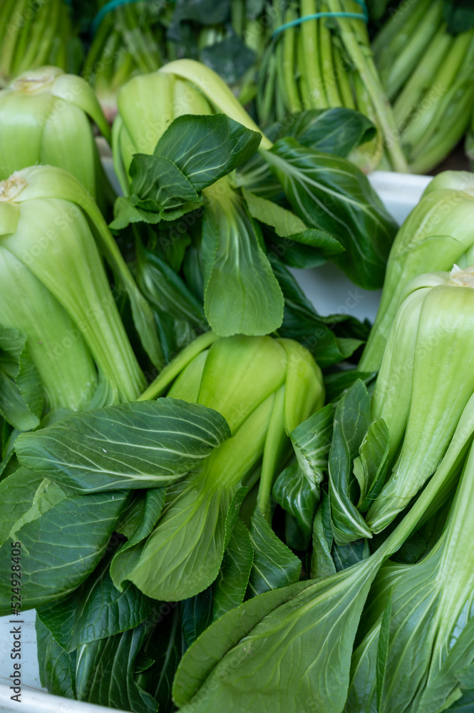 Fototapeta premium Fresh green chinese cabbage pak choi for sale on market