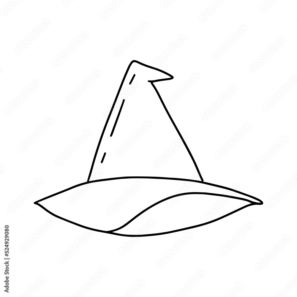 Vector doodle witch hat isolated illustration. Hand drawn witch hat for halloween clip art.