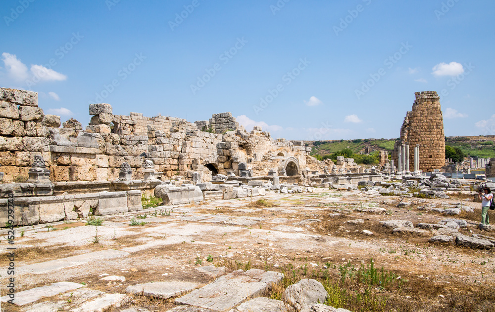 Perge. Ancient romans City Wall from the Hellenistic age. Greek colony from 7th century BC, conquered by Persians and Alexander the Great in 334 BC. Perge. Ancient romans City Wall from the Hellenistic age. Greek colony from 7th century BC, conquered by Persians and Alexander the Great in 334 BC.