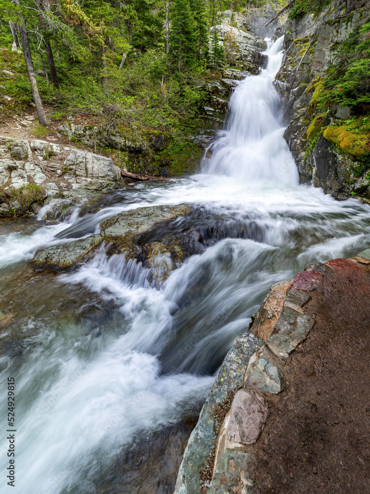 Waterfall overlook in Glacier National Park Montana Waterfall overlook in Glacier National Park Montana