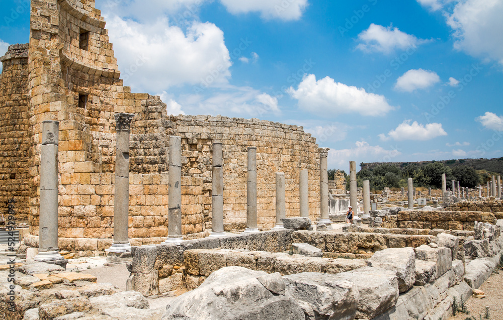 Fototapeta premium Perge. Ancient romans City Wall from the Hellenistic age. Greek colony from 7th century BC, conquered by Persians and Alexander the Great in 334 BC.