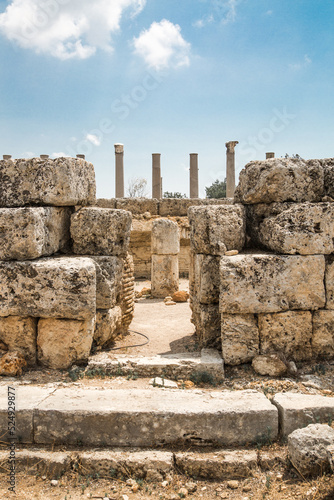 Perge, view on the ruins of Market square. Greco-Roman ancient city Perga. Greek colony from 7th century BC, conquered by Persians and Alexander the Great in 334 BC.