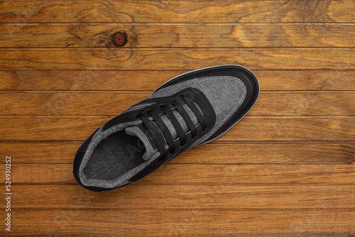 Flat Lay View men shoes on wood background studio photography