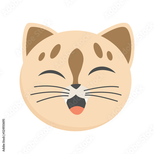 Cat head emoticon. Funny decorative drawn cat face character or avatar. Vector illustration of domestic pet