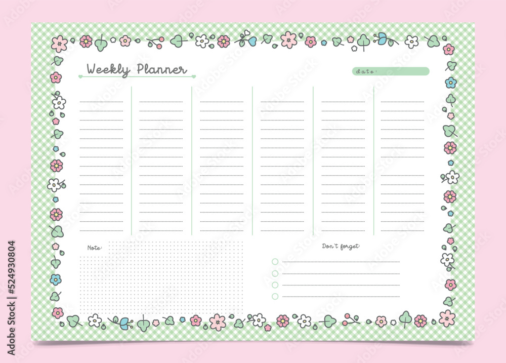 Cute floral weekly planner template