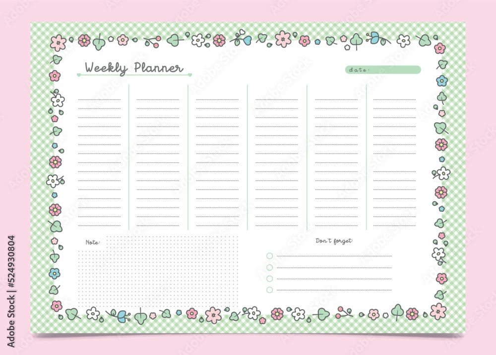 Cute floral weekly planner template Cute floral weekly planner template